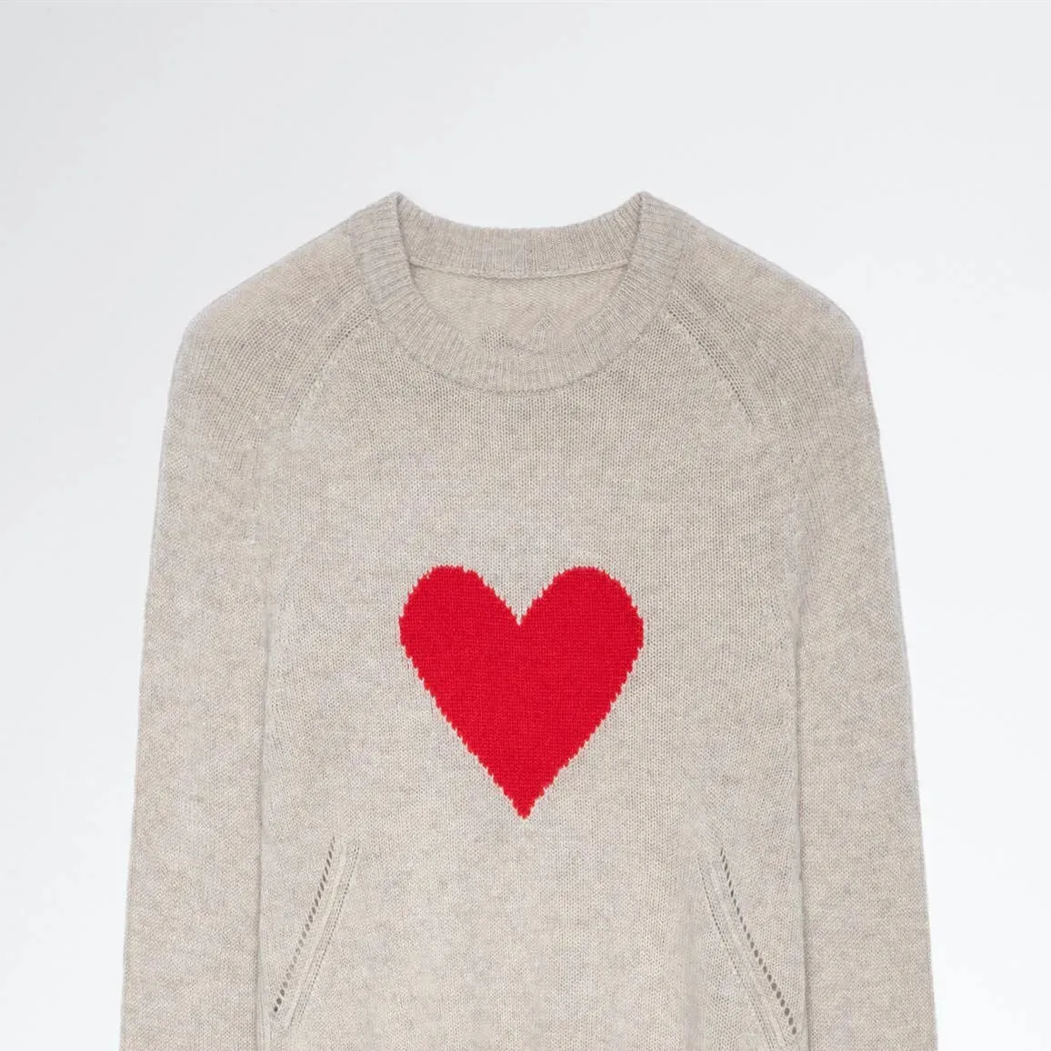 Women's Knitted Red Heart Sweater Pure Wool